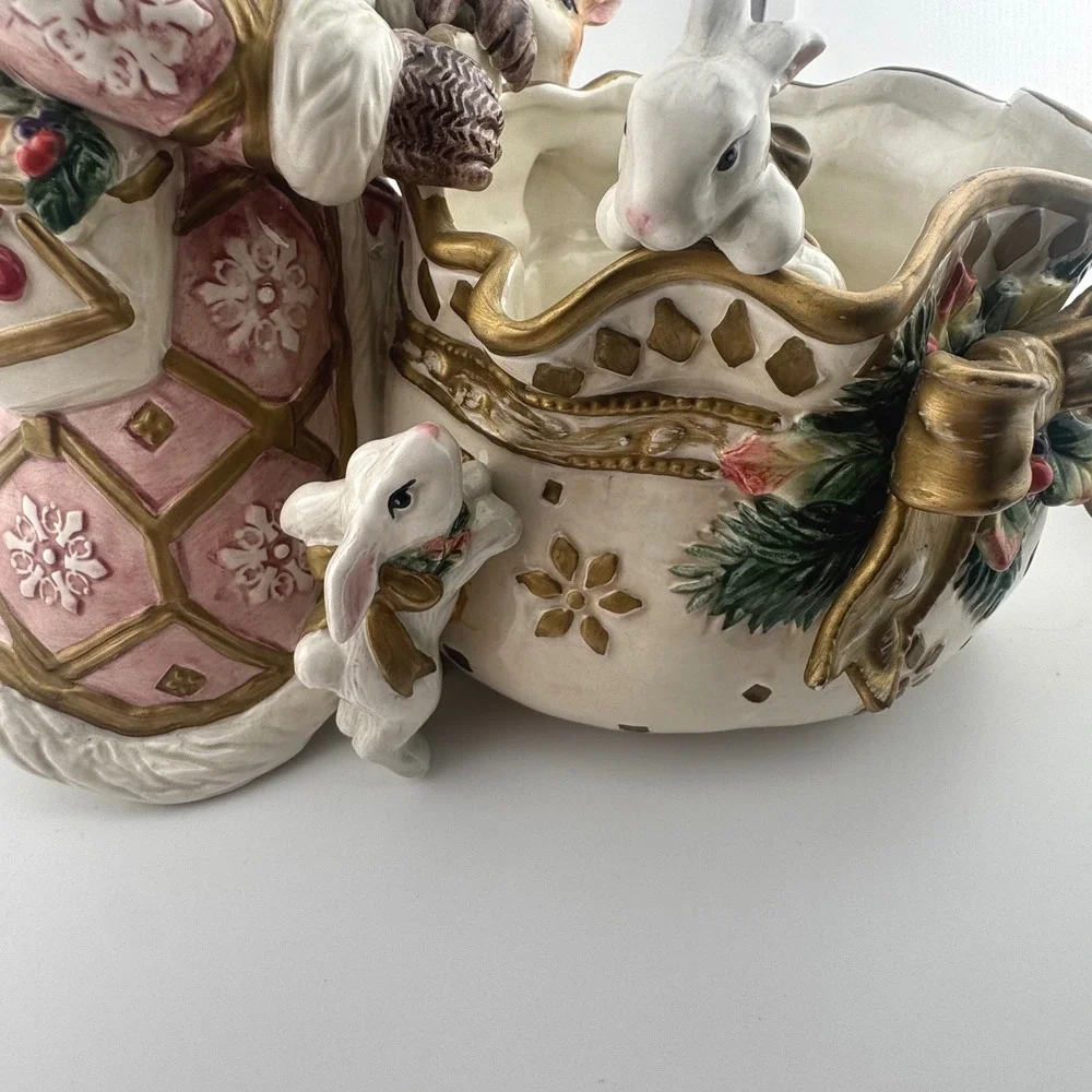 Fitz and Floyd Snowy Woods Bowl Santa Candy Centerpiece Christmas READ